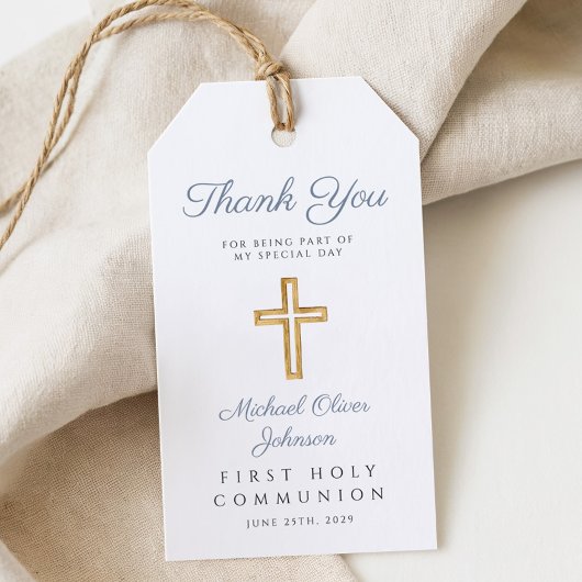 Moderne religiöse Cross Boy Blue First Communion Geschenkanhänger