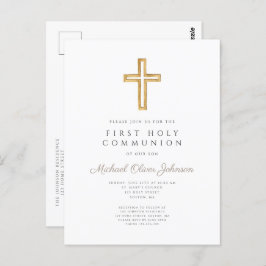 Moderne religiöse Cross Boy First Communion Postkarte