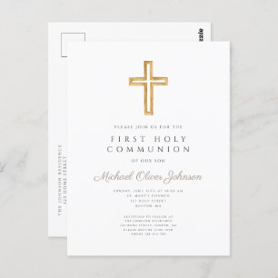 Moderne religiöse Cross Boy First Communion Postkarte