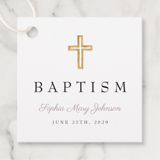 Moderne religiöse Cross-Lila Script-Taufe Geschenkanhänger (Vorderseite)