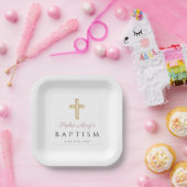 Moderne religiöse Cross-Pink-Script-Girl-Taufe Pappteller (Party)