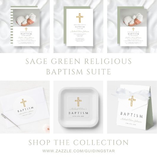 Moderne religiöse Cross-Sage Green Script-Taufe Geschenkanhänger