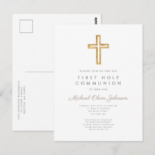 Moderne religiöse Kreuz Jungen Erstkommunion  Postkarte