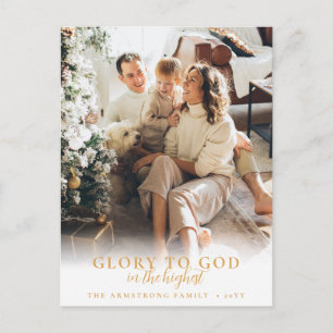 Moderne religiöse Weihnachtsfotos mit Goldschrift Feiertagspostkarte