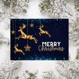 Moderne Rentier Gold Weihnachtskarte Blau Feiertagskarte