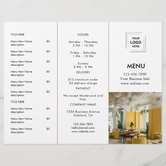 Moderne Restaurant-Foto-Abholmenü-Design (Vorderseite)