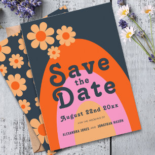 Moderne Retro 70er Gänseblümchen-Hochzeit Save The Date