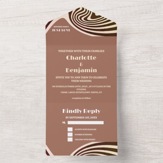 Moderne Retro-70er-Hochzeit All In One Einladung (Innen Boden)