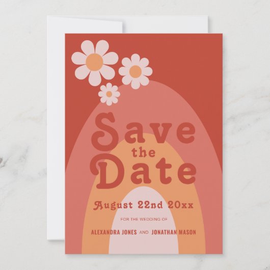Moderne Retro-70er-Hochzeit Save The Date (Vorderseite)