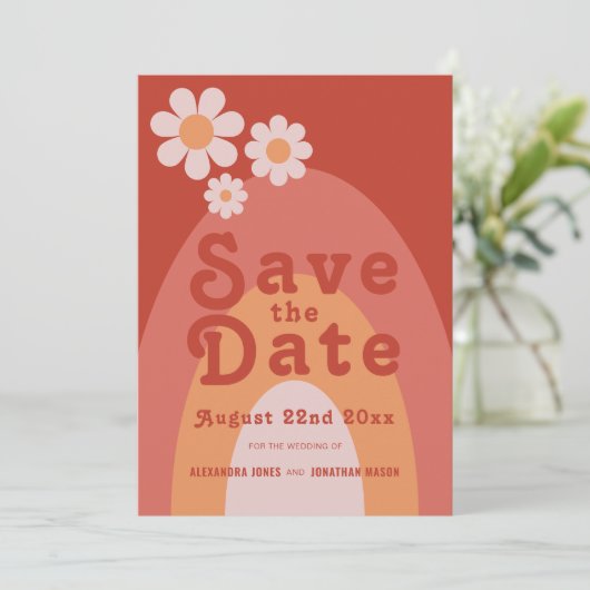 Moderne Retro-70er-Hochzeit Save The Date (Stehend Vorderseite)