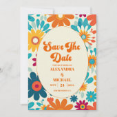 Moderne Retro 70er Jahre Daisy Wedding Save The Date (Vorderseite)
