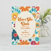 Moderne Retro 70er Jahre Daisy Wedding Save The Date (Stehend Vorderseite)