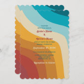 Moderne Retro 70er Jahre farbenfrohe Regenbogenwel Einladung (Vorne/Hinten)