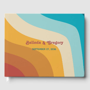 Moderne Retro 70er Jahre farbenfrohe Regenbogenwel Gästebuch