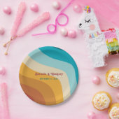 Moderne Retro 70er Jahre farbenfrohe Regenbogenwel Pappteller (Party)