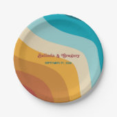 Moderne Retro 70er Jahre farbenfrohe Regenbogenwel Pappteller (Vorderseite)