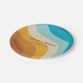 Moderne Retro 70er Jahre farbenfrohe Regenbogenwel Pappteller (Schrägansicht)