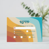 Moderne Retro 70er Jahre farbenfrohe Regenbogenwel RSVP Karte (Stehend Vorderseite)
