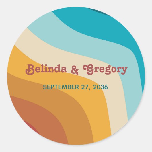 Moderne Retro 70er Jahre farbenfrohe Regenbogenwel Runder Aufkleber (Vorderseite)