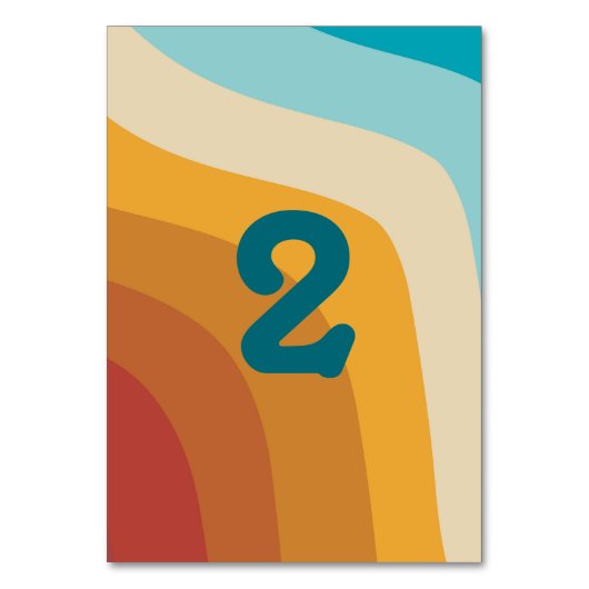 Moderne Retro 70er Jahre farbenfrohe Regenbogenwel Tischnummer (Rückseite)