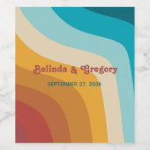 Moderne Retro 70er Jahre farbenfrohe Regenbogenwel Weinetikett (Einzelnes Label)