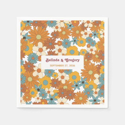 Moderne Retro 70er Jahre Farbige Blumen Hippie-Hoc Serviette (Vorderseite)