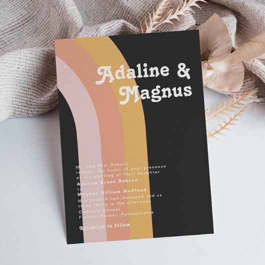 Moderne Retro 70er Jahre Rainbow Dark Traditional  Einladung