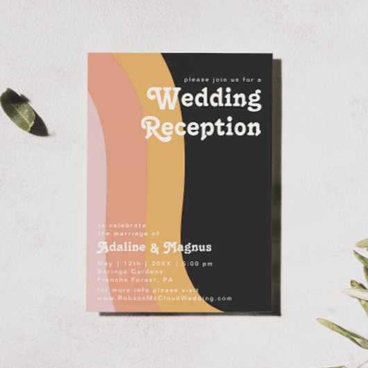 Moderne Retro 70er Jahre Rainbow Dark Wedding Rece Einladung