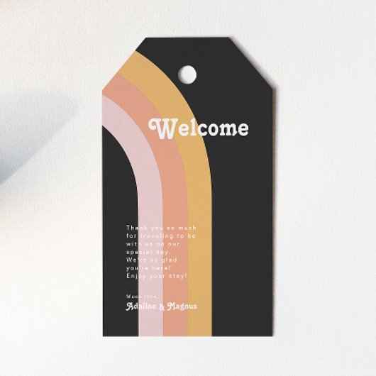 Moderne Retro 70er Jahre Rainbow Dark Wedding Will Geschenkanhänger