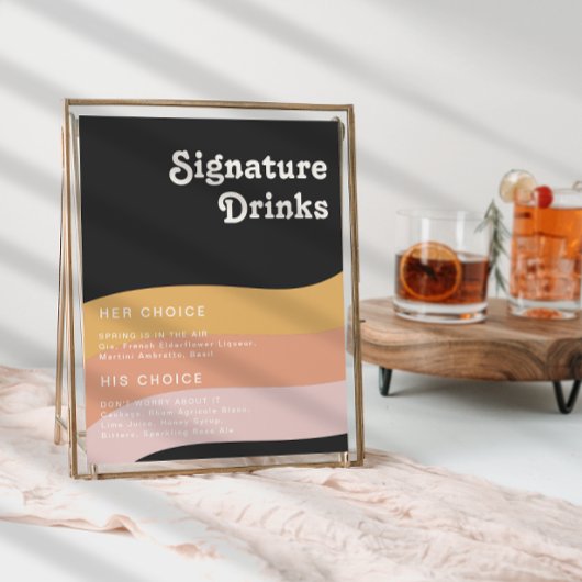 Moderne Retro 70er Jahre Rainbow Dunkle Signature  Poster