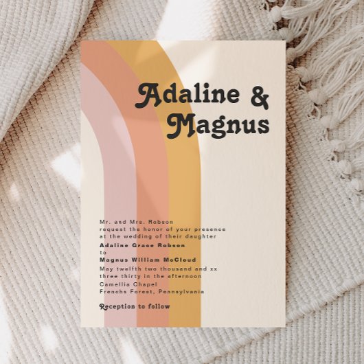 Moderne Retro 70er Jahre Regenbogen Traditionelle  Einladung