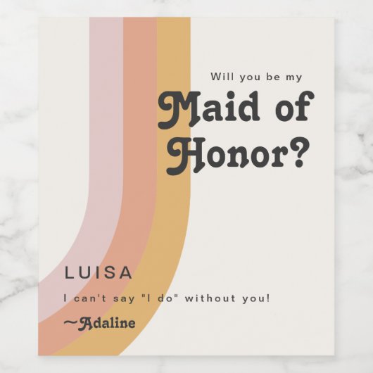 Moderne Retro 70er Jahre Vorschlag zur Trauzeugin  Weinetikett (Einzelnes Label)