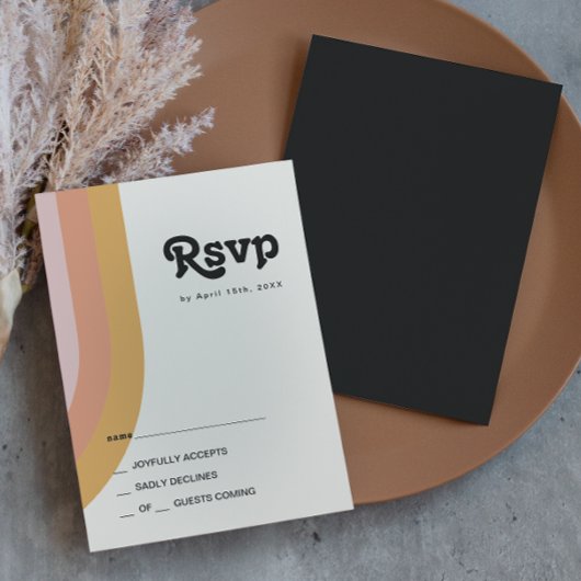 Moderne Retro 70er Rainbow Dark RSVP Card Karte