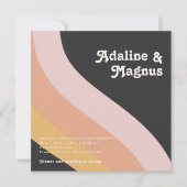 Moderne Retro 70er Rainbow Dark Square Wedding Einladung (Vorderseite)