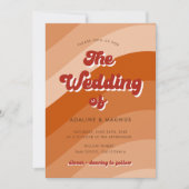 Moderne Retro 70er Rainbow Orange Foto Wedding Einladung (Vorderseite)