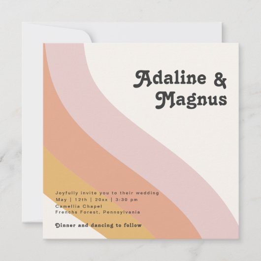 Moderne Retro 70er Rainbow Square Wedding Einladung (Vorderseite)