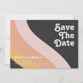 Moderne Retro 70er Regenbogen Dunkel Horizontal Save The Date (Vorderseite)