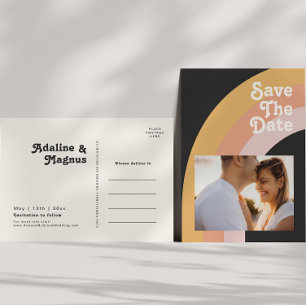 Moderne Retro 70er Regenbogen Dunkle Foto Speicher Einladungspostkarte