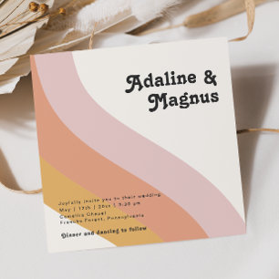 Moderne Retro-70er-Regenbogen-Hochzeit Einladung