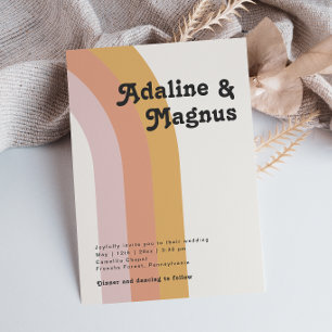Moderne Retro-70er-Regenbogen-Hochzeit im lässigen Einladung