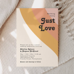 Moderne Retro-70er-Regenbogen-Just-Love-Hochzeit Einladung