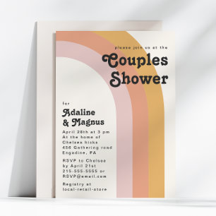 Moderne Retro-70er-Regenbogen-Paarschauer Einladung