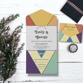 Moderne Retro Abstrakte Jugendstil All In One Einladung