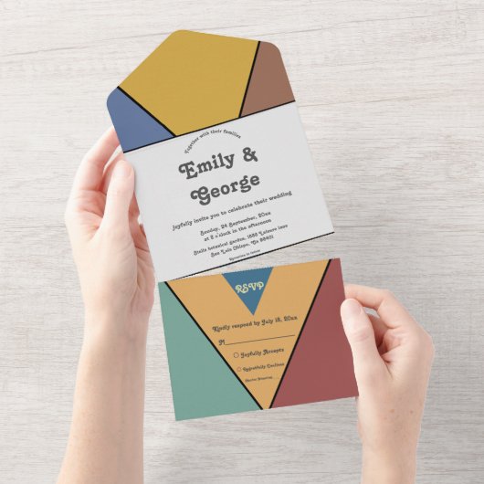 Moderne Retro Abstrakte Jugendstil All In One Einladung (Abreißen)