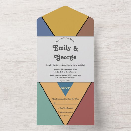 Moderne Retro Abstrakte Jugendstil All In One Einladung (Innen Boden)