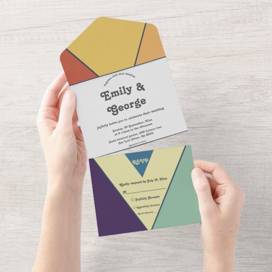 Moderne Retro Abstrakte Jugendstil All In One Einladung (Abreißen)