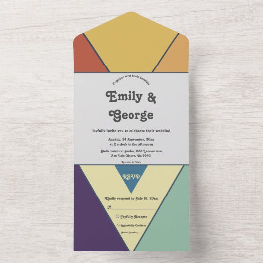 Moderne Retro Abstrakte Jugendstil All In One Einladung (Innen Boden)