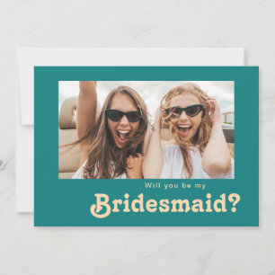 Moderne Retro Aquamarine Foto Bridesmaid Vorschlag Einladung