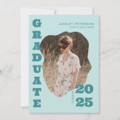 Moderne Retro Aquamarine Typografie 2 Foto Abschlu Einladung (Vorderseite)