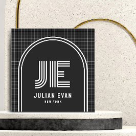 Moderne Retro Arch Black Monogram Business Card Quadratische Visitenkarte